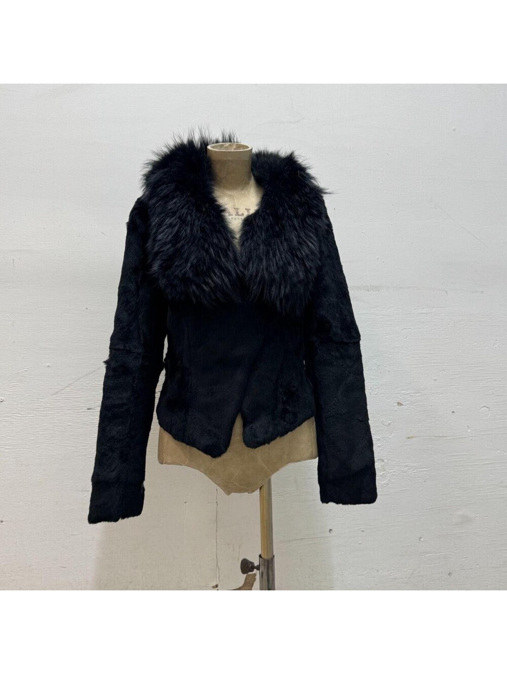 Y2K ONLY Moto Cut Vintage Black Rabbit & Fox Fur Jacket